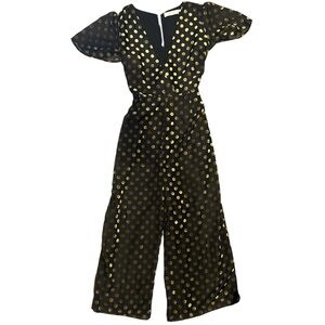 Anthropologie Black and Gold Polka Dot Jumpsuit